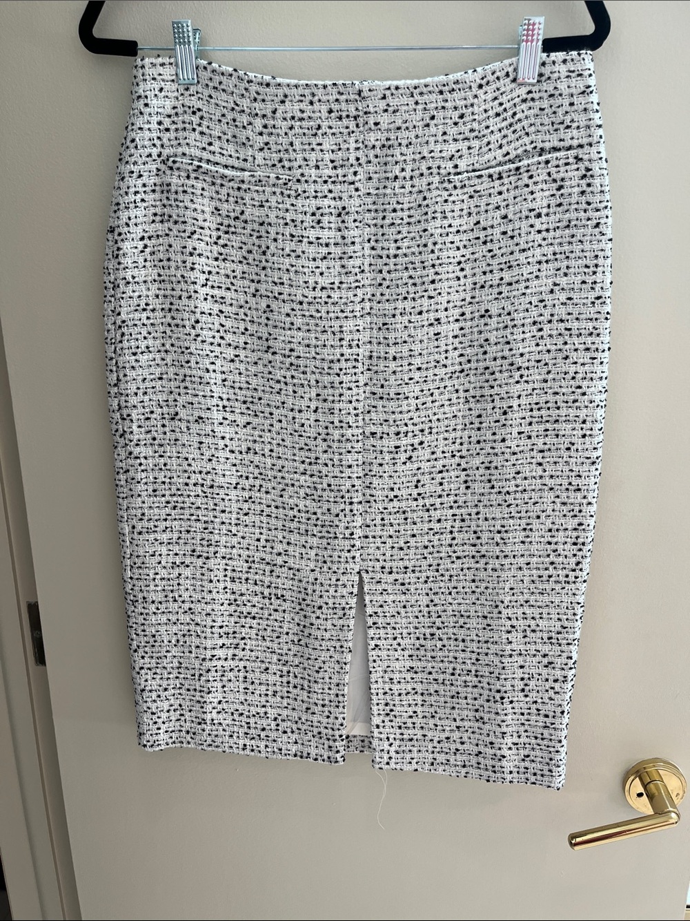 Ann Taylor Black and White Tweed Pencil Skirt with Front Vent